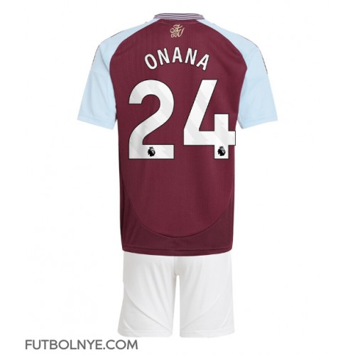 Camiseta Aston Villa Amadou Onana #24 Primera Equipación para niños 2024-25 manga corta (+ pantalones cortos)